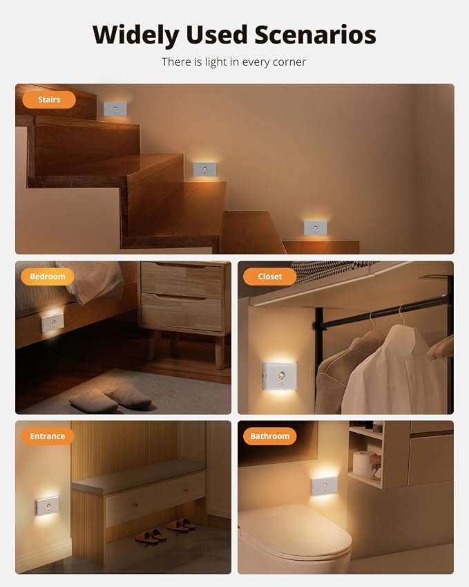 wowatt Rechargeable Motion Sensor Stair Light, Dimmable Stair Lights Indoor - Image 8