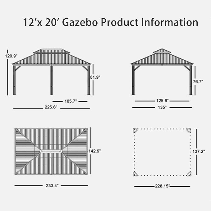 PURPLE LEAF 12' X 20' Outdoor Hardtop Permanent Galvanized Steel Gazebo Double - Image 9