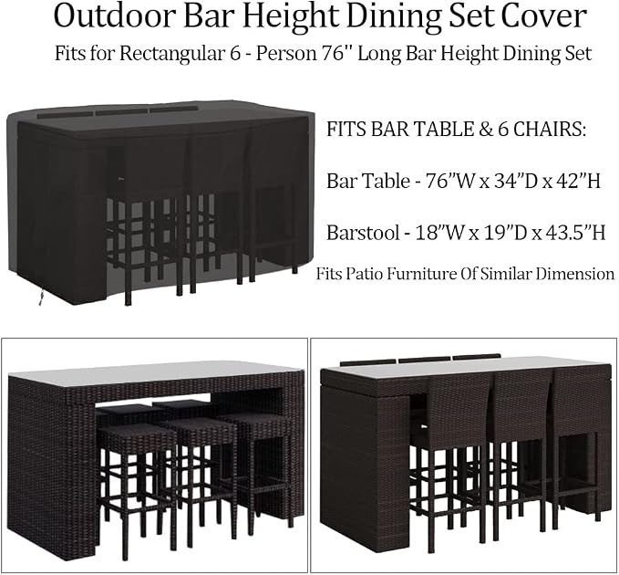 Outdoor Bar Height Dining Set Cover Heavy Duty Waterproof Patio Dining Table - Image 2