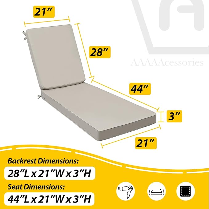 AAAAAcessories Outdoor Chaise Lounge Cushions, Fade-Resistant, Waterproof Patio - Image 5