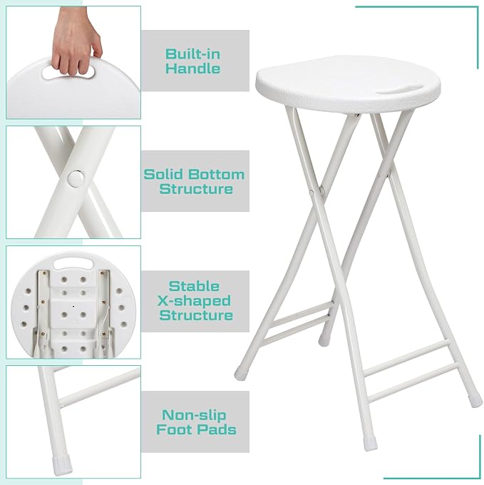 Suzile 2 Pcs 24 Inch Tall Folding Chair Portable Plastic Stool Chair Heavy Duty - Image 4