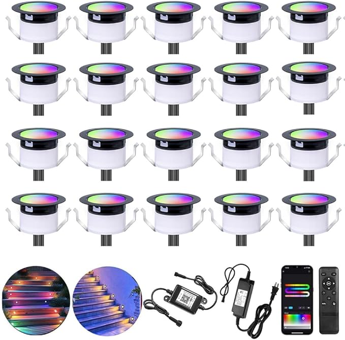 LED Deck Lights Kit Multicolor, IP67 Waterproof 12V Step Lights Outdoor by Sumaote