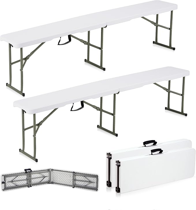 6ft Plastic Folding Bench with Carrying Handle & Lock, Portable Outdoor Bench by Candockway