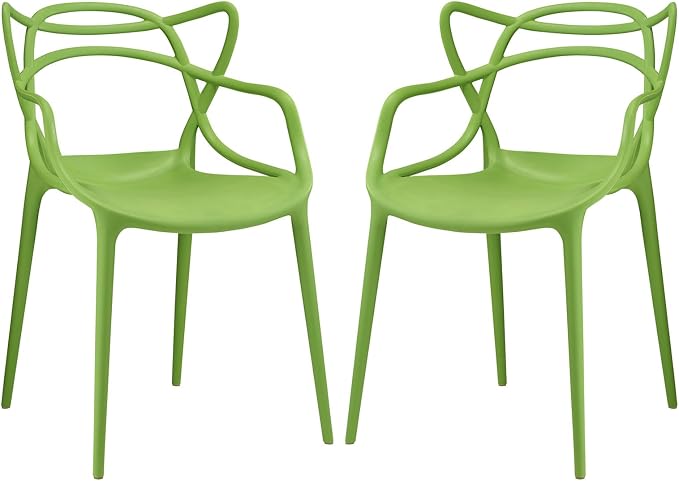 Modway Entangled Modern Molded Plastic Two Dining Armchairs in Green - Image 3