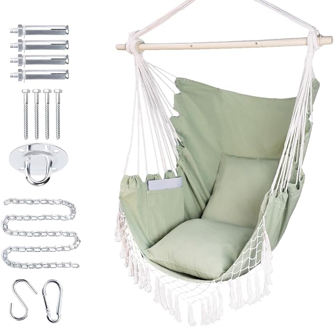 Hammock Chair Hanging Rope Swing Chair, Max 450 Lbs, Large Hanging Chair by PIRNY