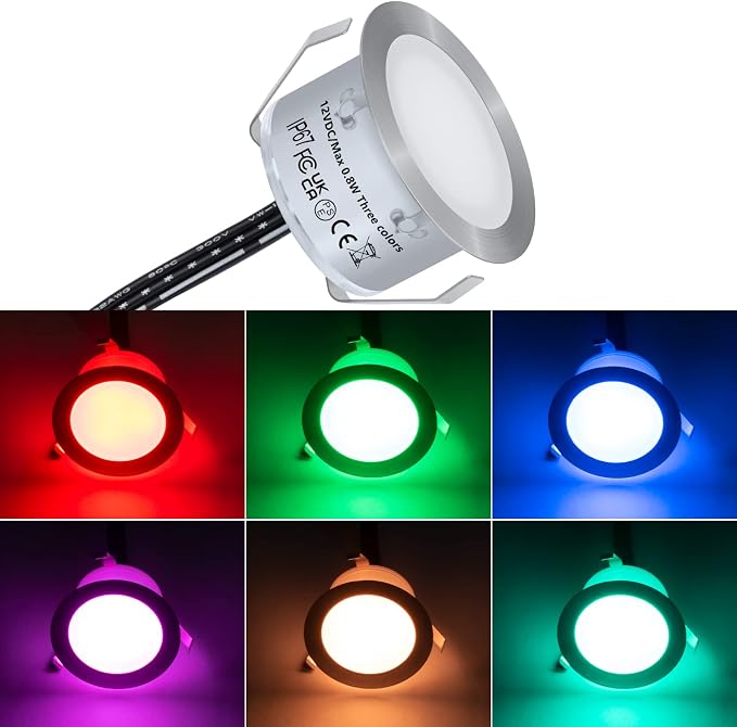 HIBOITEC 1Pcs Low Voltage Recessed RGB Deck Lamp φ42mm, Colorful LED Deck by HIBOITEC