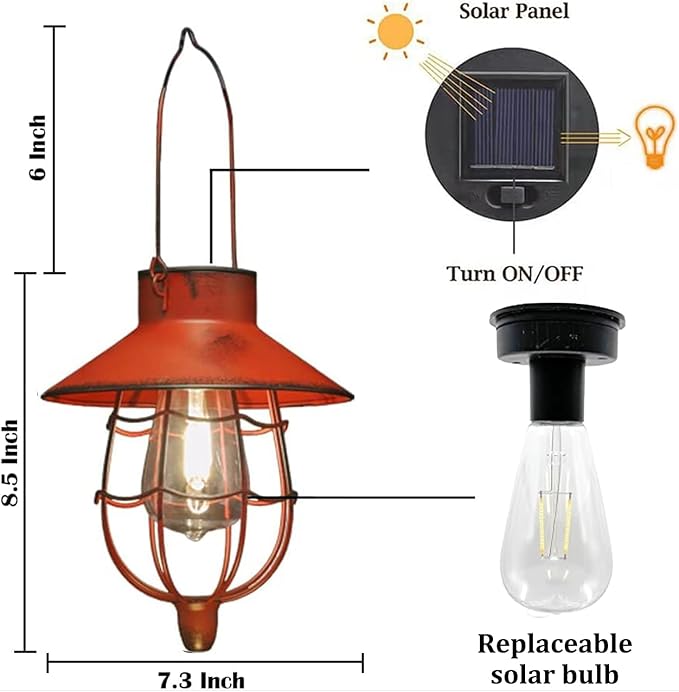 YAKii 2 Pack Solar Lantern Hanging Waterproof Outdoor Metal Solar Lamp - Image 3