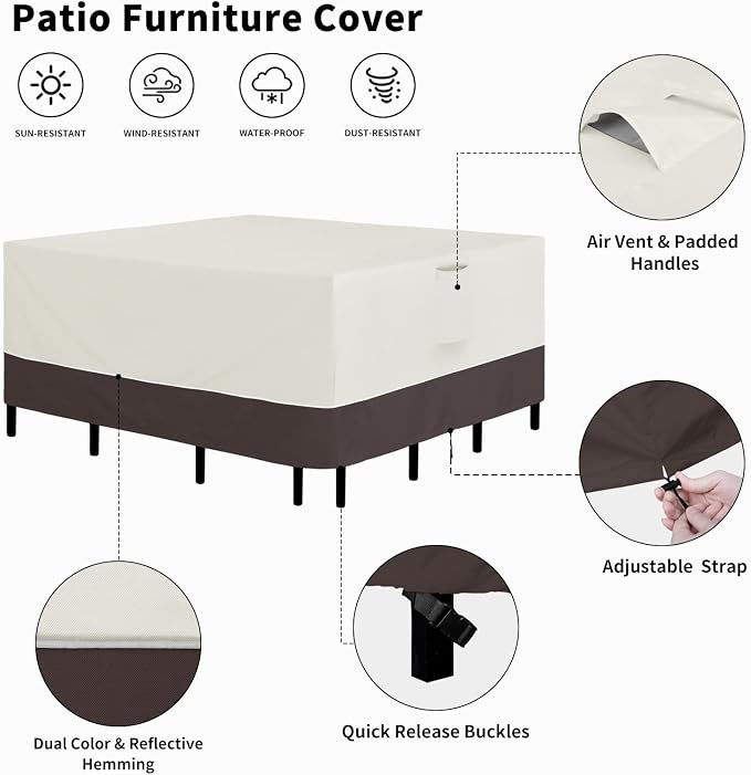 Easy-Going Patio Furniture Cover 126"x126" Square Outdoor Table and Chair Set - Image 5