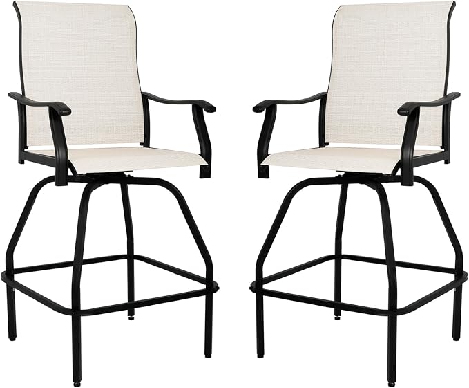 LEVELEVE Patio Bar Set 2pcs Swivel Bar Stools Outdoor Bistro Textilene - Image 8