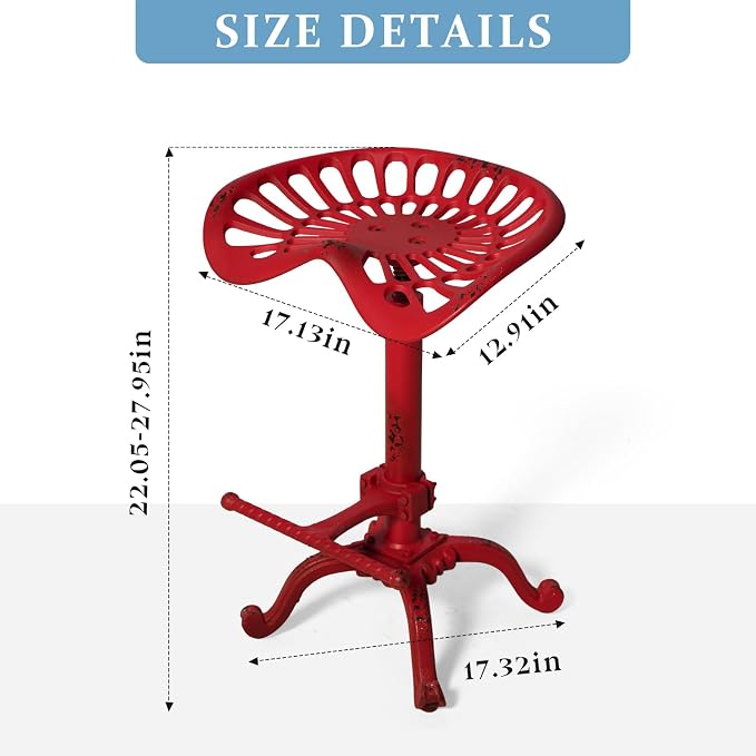 Diwhy Rustic Industrial Farmhouse Tractor Seat Adjustable Bar Stool Industrial - Image 3