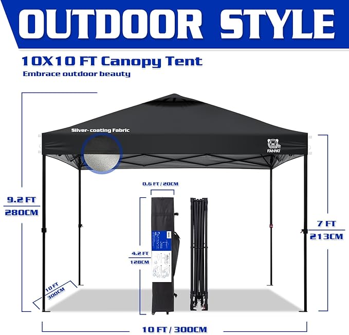 10x10 Pop Up Canopy Tent, 300D Silver-Coating Top, 1-Person Setup Commercial - Image 2