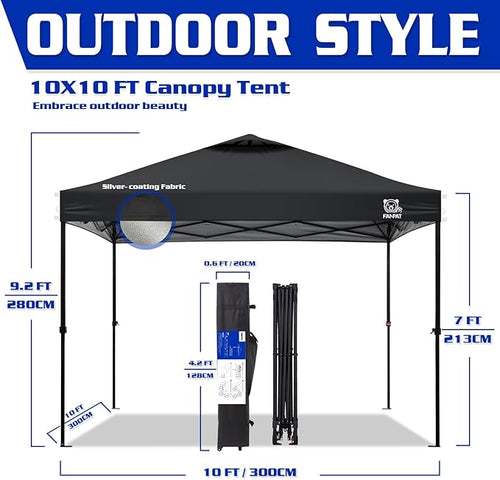 10x10 Pop Up Canopy Tent, 300D Silver-Coating Top, 1-Person Setup Commercial - Image 2