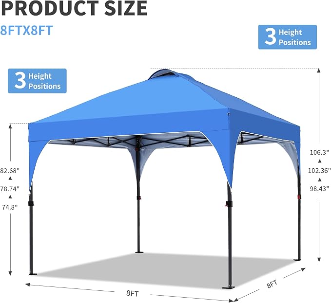 GDY 8x8 Pop Up Canopy Tent, Easy-Setup Gazebo, Outdoor Canopy - Image 2