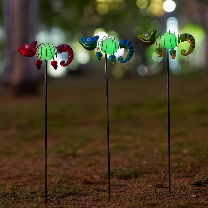 3 Pack Garden Stakes Decorative, Cute Chameleons Glow in The Dark Metal Garden - Image 6