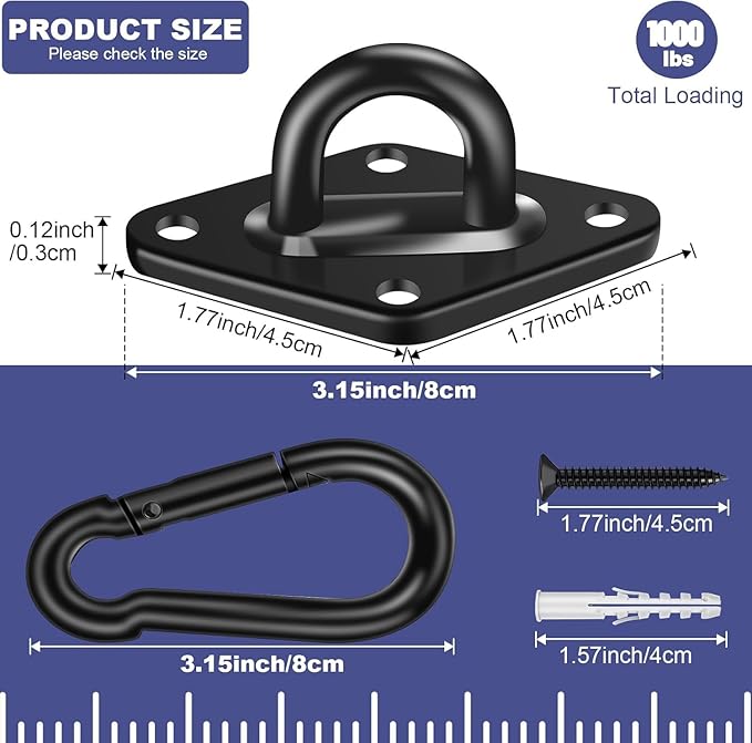 Hammock Hooks 2 Pack, Heavy Duty Hammock Hanging Kit, M8 Pad Eye Hanging Hooks - Image 2