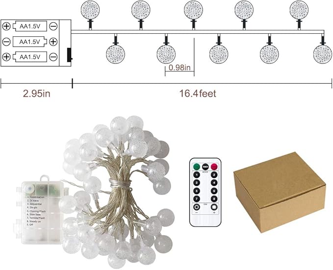 Metaku Globe String Lights Fairy Lights Battery Operated 16.4ft 50LED String - Image 8