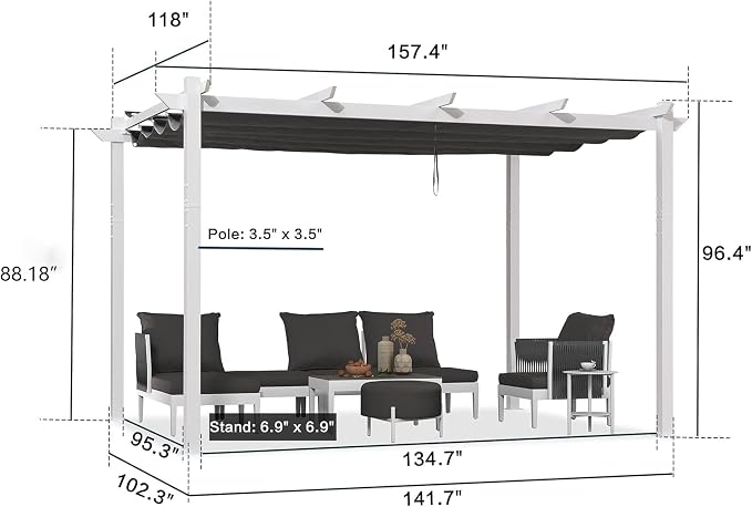 PURPLE LEAF 10' x 13' Aluminum Outdoor Pergola White Wind-Resistant Retractable - Image 7