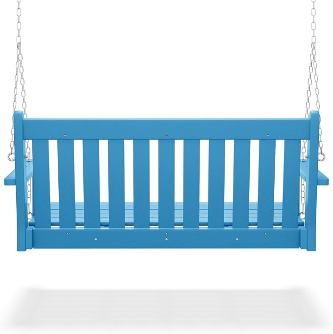 COSTAELM Paradise Outdoor Patio HDPE Hanging Front Porch Swing Bench, Pacific - Image 5