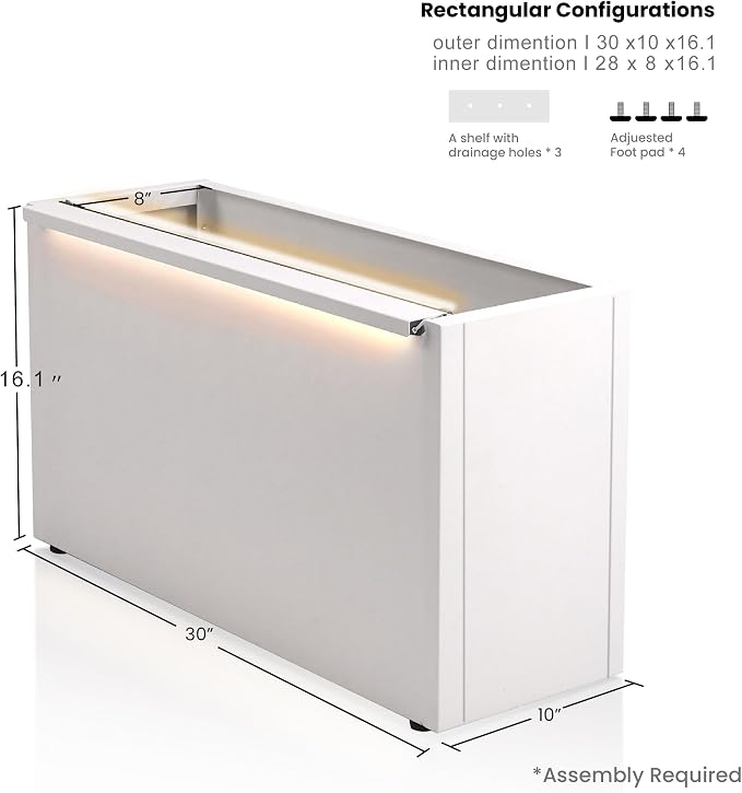 GSK 30" L White LED Metal Planter - Image 8