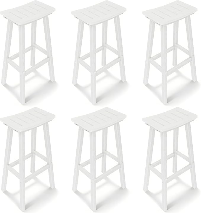 Outdoor Bar Stools Set of 6, 29 Inch All-Weather HDPE Bar Height Chairs by KULAMOONLIFEHOUSE