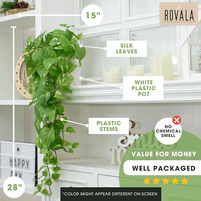 ROVALA Silk Plants for Home Decor Indoor in Pot Realistic Artificial Plants - Image 7