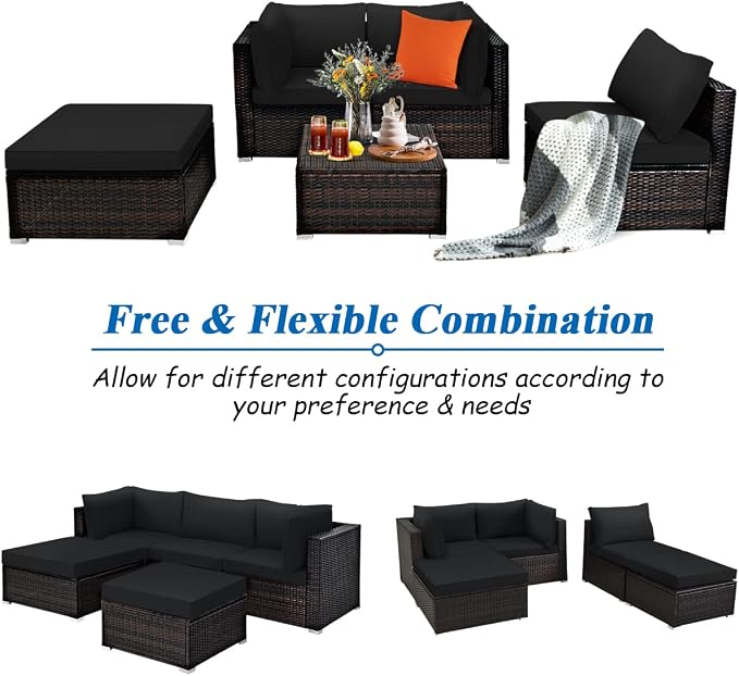 Tangkula 5 Piece Patio Rattan Furniture Set, Outdoor Sectional Rattan Sofa Set - Image 5