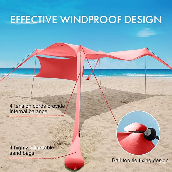Beach Canopy Tent Shade with Sidewalls 10x10FT, 6.6FT Tall, UPF50+ Sun Shelter - Image 6