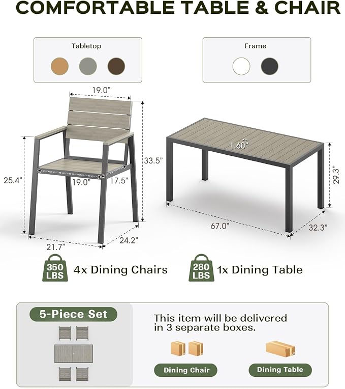 5-Piece Outdoor Dining Set, Aluminum Dining Table Set - Image 4