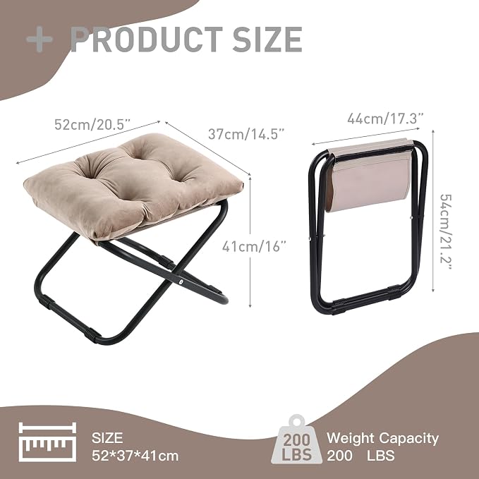 LITA Folding Footrest Stool, Portable Ottoman Foot Rest, Upholstered Small - Image 3