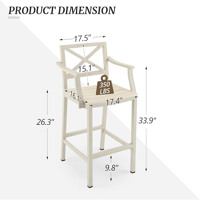 Outdoor Bar Stools Set of 2, 26 Inch All Weather HDPS Patio Counter Height - Image 3