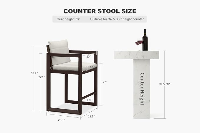 PURPLE LEAF Outdoor Counter Height Bar Stools Set of 2 27 Inch Modern Aluminum - Image 2