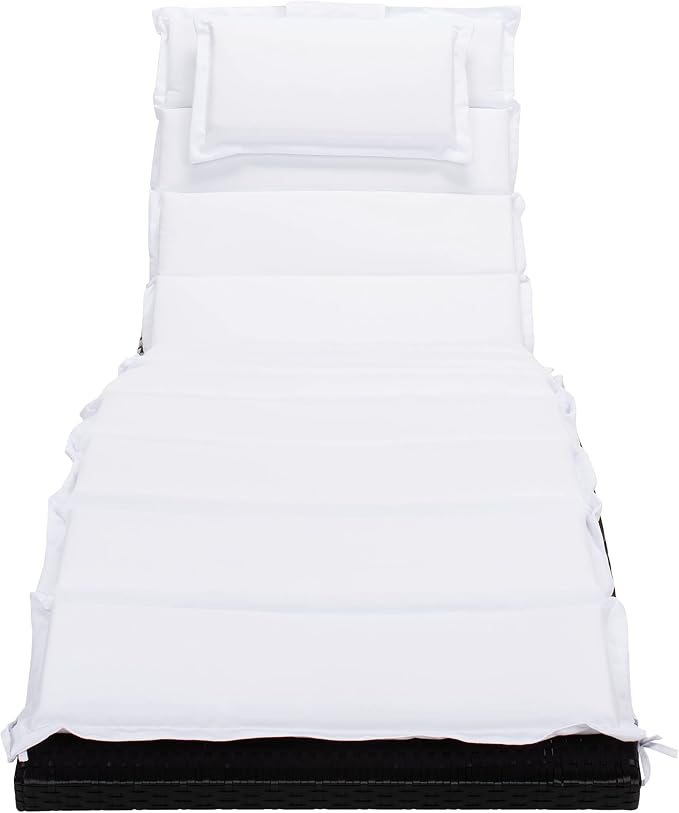 SAFAVIEH Outdoor Collection Colley Black Wicker/White Cushion Adjustable - Image 13