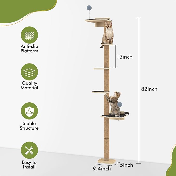 Tall Cat Tree Wall Mounted for Large Cats, 82 inch Scratching Post - Image 2