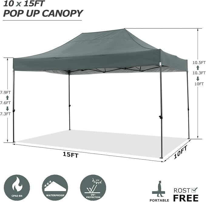 COBIZI 10x15 Pop Up Canopy Without Sidewall, Heavy Duty Canopy UPF 50+ All - Image 4