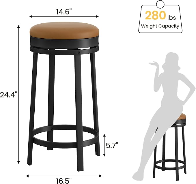 IDEALHOUSE 24'' Swivel Bar Stools Set of 2 - Image 2