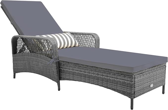 Tangkula Wicker Chaise Lounge Outdoor, Patio Rattan Reclining Chaise by TANGKULA