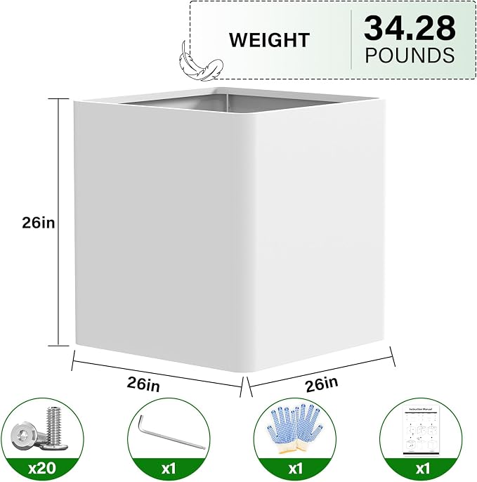 Large Outdoor Planter 26" L x 26" W x 26" H, Metal Square Planter - Image 2