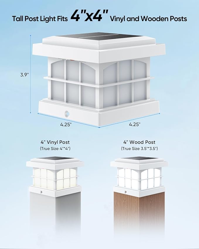 PARTPHONER RGBCW Solar Post Cap Lights 2-Pack, 9 Colors 3 Modes Fence Cap Lights - Image 5