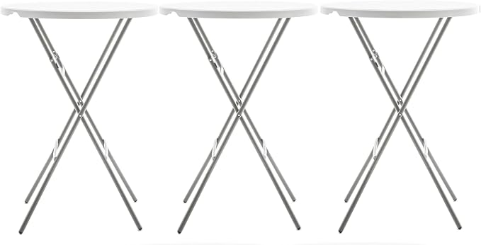 BTExpert 32" Round 43" Bar Height White Granite Plastic Folding Table Portable by BTExpert