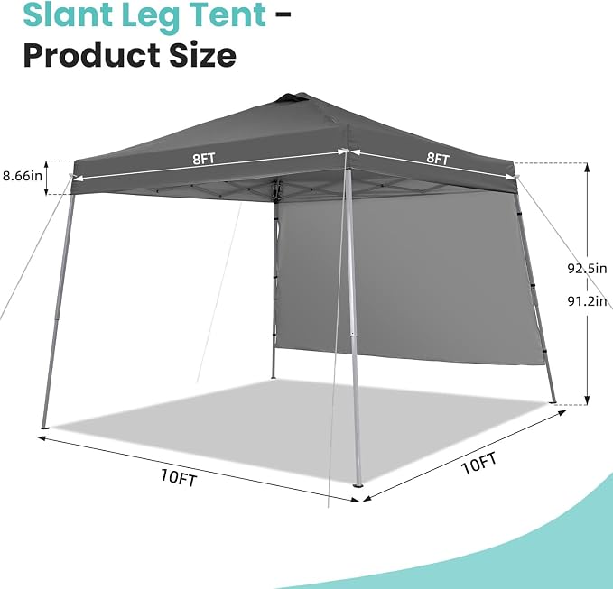 Canopy Tent, 10X10 FT Pop Up Canopy Outdoor Tent Slant Legs - Image 7