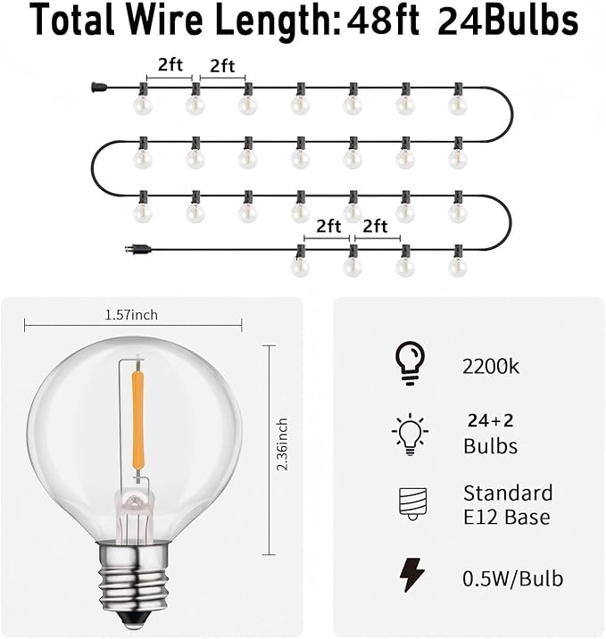 HISTAR 48Ft Patio Lights Outdoor Waterproof 24+2 Edison Bulbs - Image 2