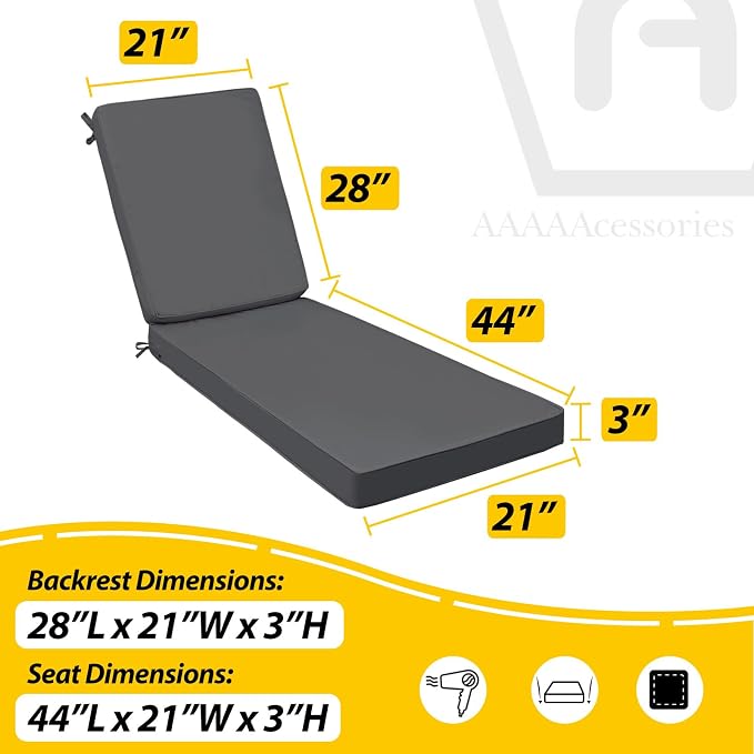 AAAAAcessories Outdoor Chaise Lounge Cushions, Fade-Resistant, Waterproof Patio - Image 5
