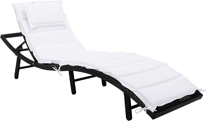 SAFAVIEH Outdoor Collection Colley Black Wicker/White Cushion Adjustable - Image 4