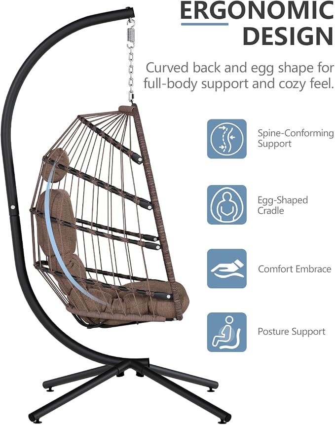 SWITTE Egg Chair Outdoor with Stand, Indoor Wicker Hanging Egg Swing Chair with - Image 7