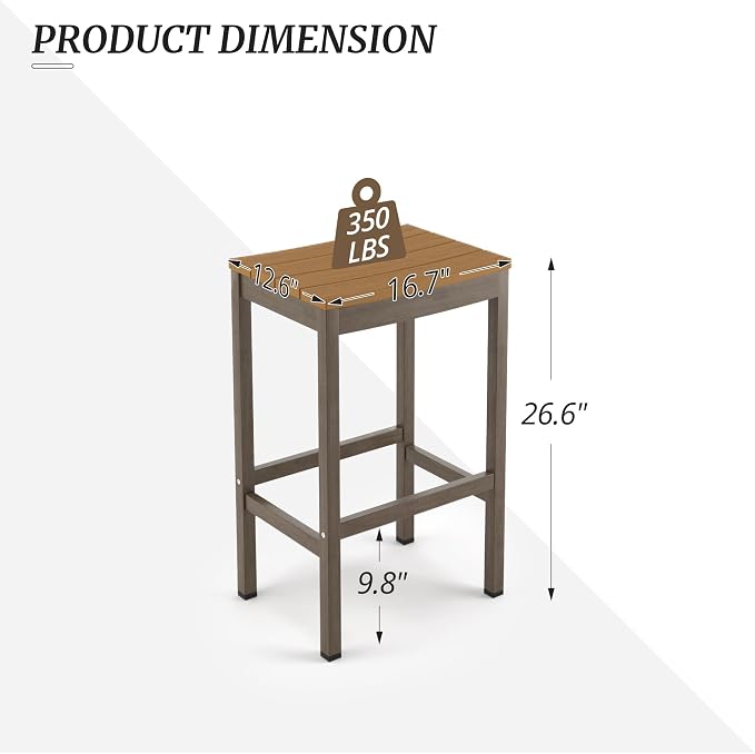 Outdoor Bar Stools Set of 2, 26 Inch All Weather HDPS Patio Counter Height - Image 3