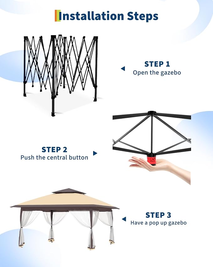 Canopy Tent 13x13 ft, Pop Up Gazebo One-Push Setup - Image 3