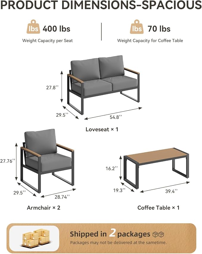 Aoxun Patio Furniture Set, 4 Piece Outdoor Patio Furniture - Image 7