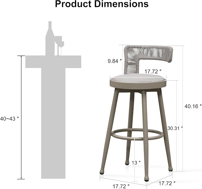 PURPLE LEAF Outdoor Swivel Bar Height Stools Set of 2 Metal Modern Wicker Bar - Image 9