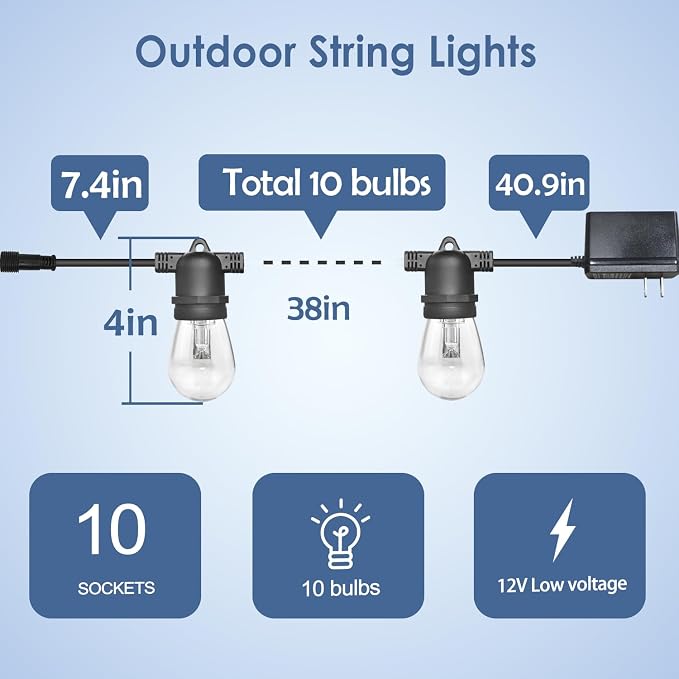 GANA 12V Low Voltage & Safe LED Outdoor String Lights, 32FT 10 Shatterproof - Image 2