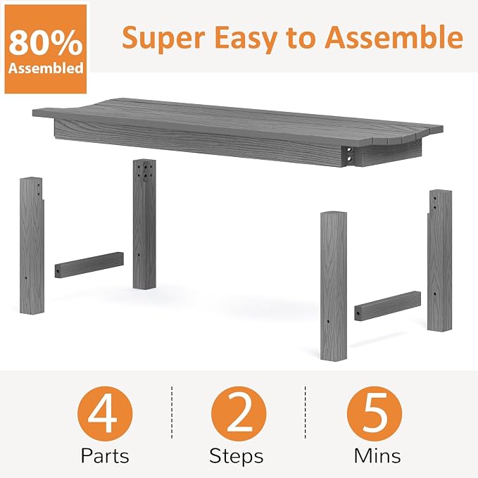 Outdoor Bench, 2-Person Patio Backless Bench Holds up to 800lbs, Weatherproof - Image 7